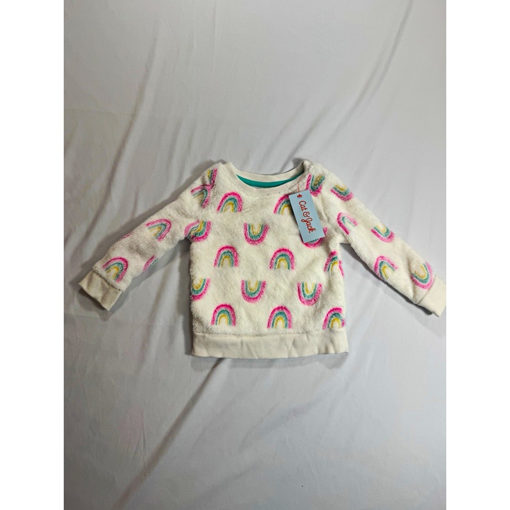 Cat & Jack Girls 18-24M White Rainbow Fleece Pullover Sweater Crew Neck